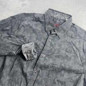 Robert Graham Abstract Long Sleeve Flip Cuff Button Down Shirt Size Medium Gray